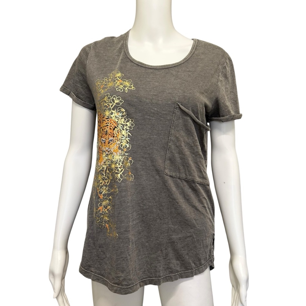 Gypsy Heart Brown Metallic Tiger Slouchy T-shirt Top Size S
